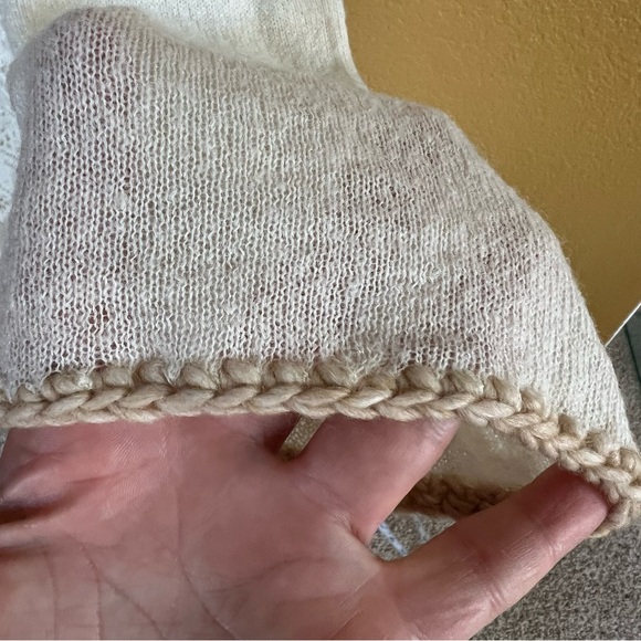 Free People Ivory Open Knit Ruffle Lace Long Sleeve Sweater Tunic Mini Dress - Picture 6 of 9